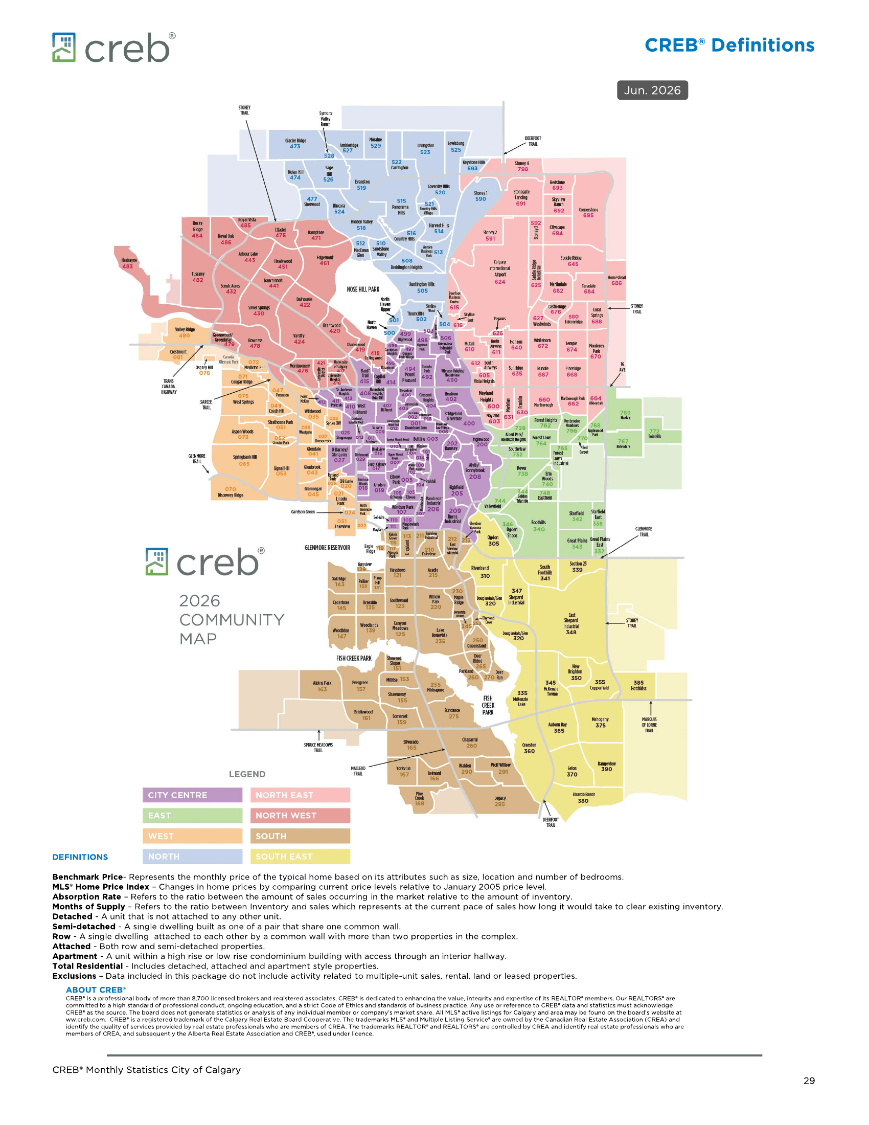 CREB 2026 community map of Calgary, showing quadrants and community boundaries